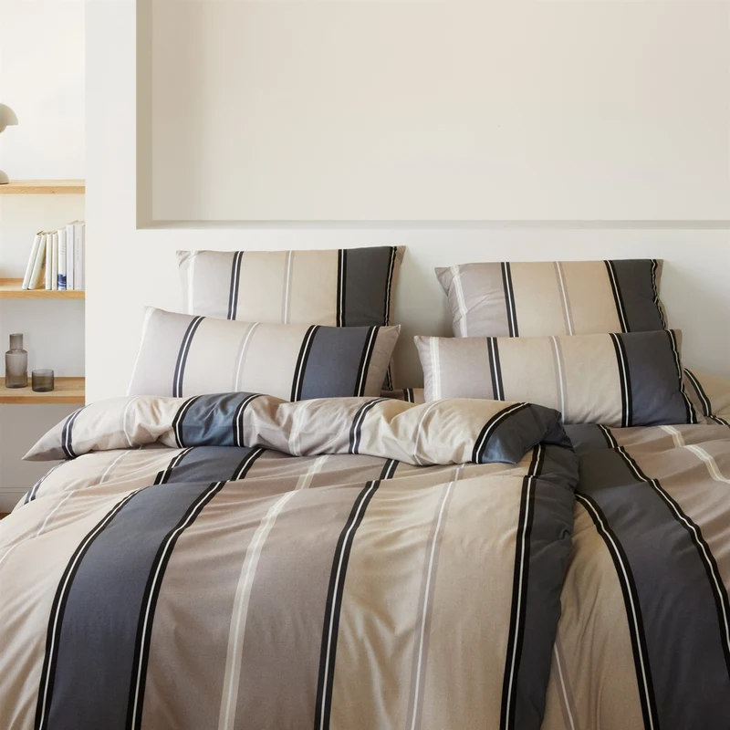 Bettwäsche Jersey Queens Kiesel mit Streifenmuster 135 x 200 cm