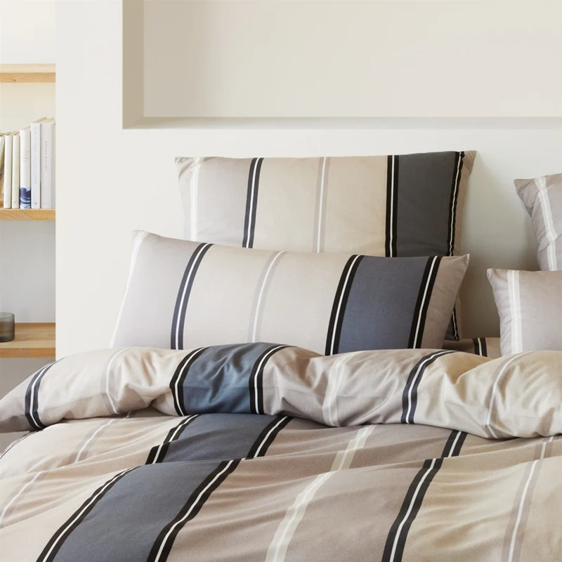 Bettwäsche Jersey Queens Kiesel mit Streifenmuster 135 x 200 cm