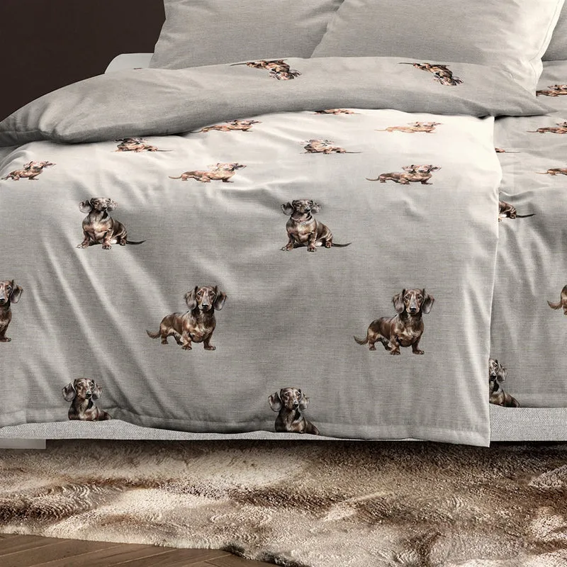 Bettwäsche Flausch Cotton Zobel Natur mit Dackelmotiv 135 x 200 cm