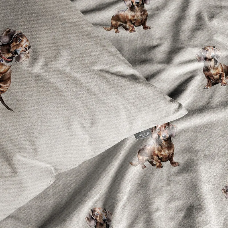 Bettwäsche Flausch Cotton Zobel Natur mit Dackelmotiv 135 x 200 cm