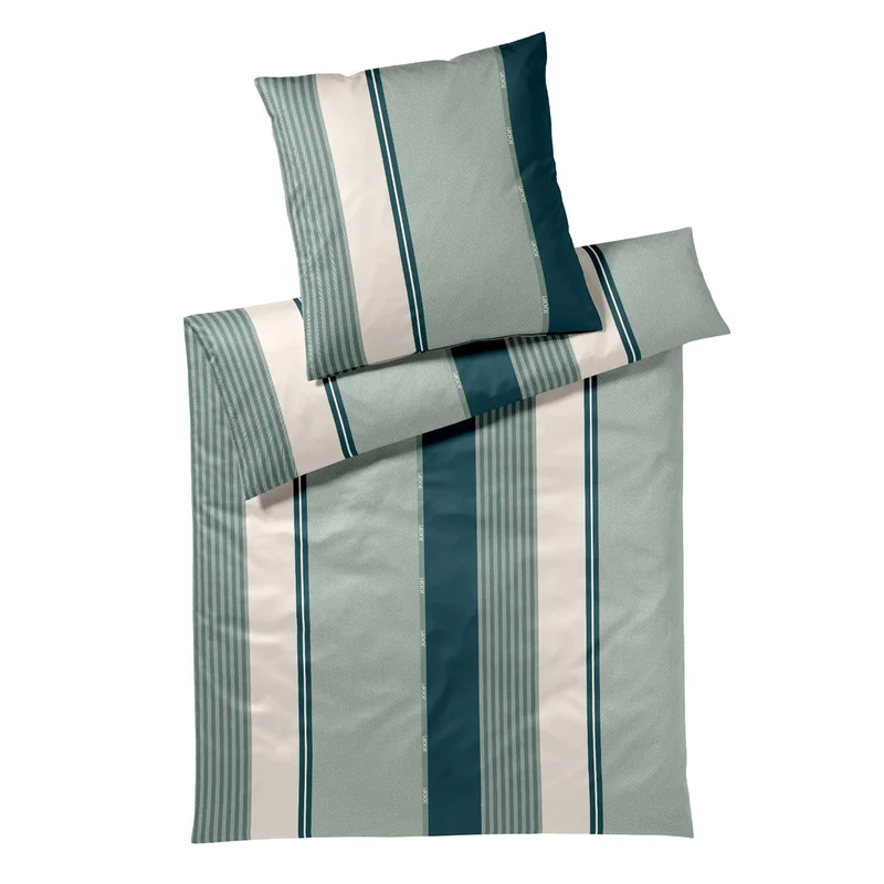 Bettwäsche Mako Satin Herringbone Stripes Grün mit Streifenmuster 135 x 200 cm