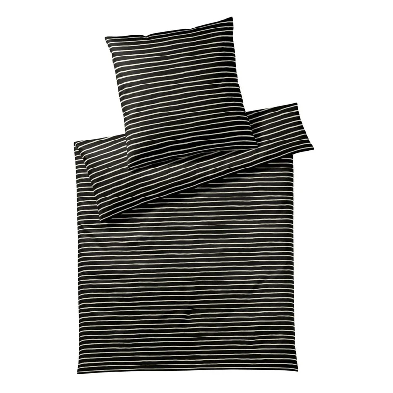 Bettwäsche Mako Satin Lines Schwarz mit Streifenmuster 135 x 200 cm