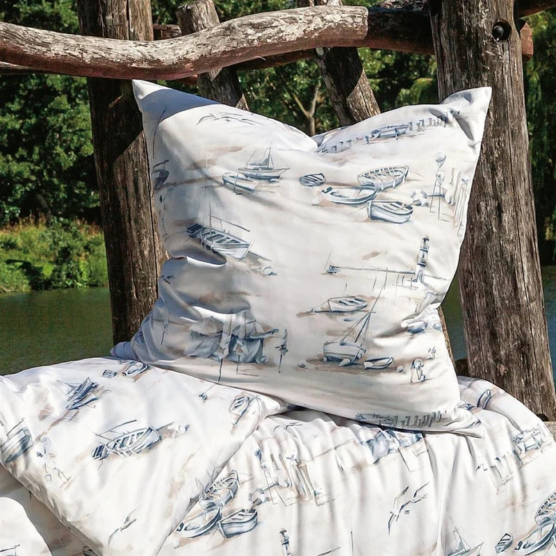 Bettwäsche Mako Satin Moments Weiß mit maritimem Muster 4-teilig 135 x 200 cm
