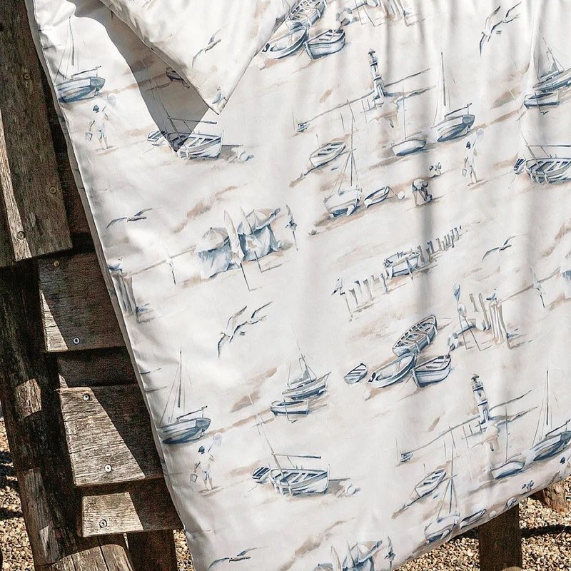Bettwäsche Mako Satin Moments Weiß mit maritimem Muster 135 x 200 cm