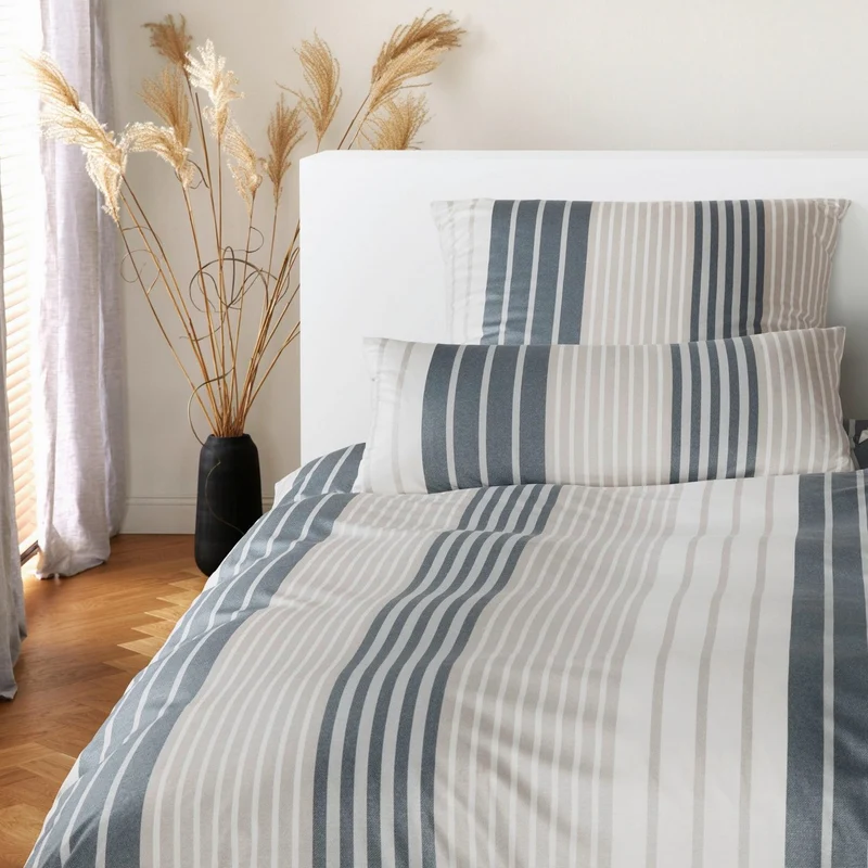 Bettwäsche Jersey Range Anthrazit mit Streifenmuster 135 x 200 cm
