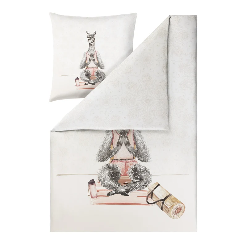 Bettwäsche Mako Satin Lamaste Natur mit Tiermotiven 135 x 200 cm