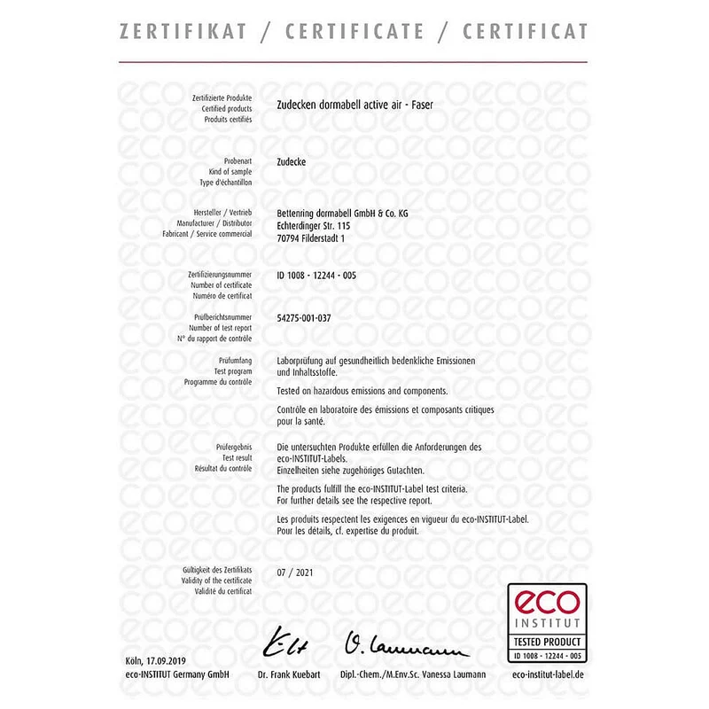 Bettdecke 135 x 200 cm Active Air Duett pro-air Funktionsfaser