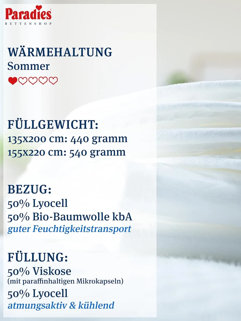 Sommerbettdecke 135 x 200 cm Cool Comfort Viskose & Lyocell