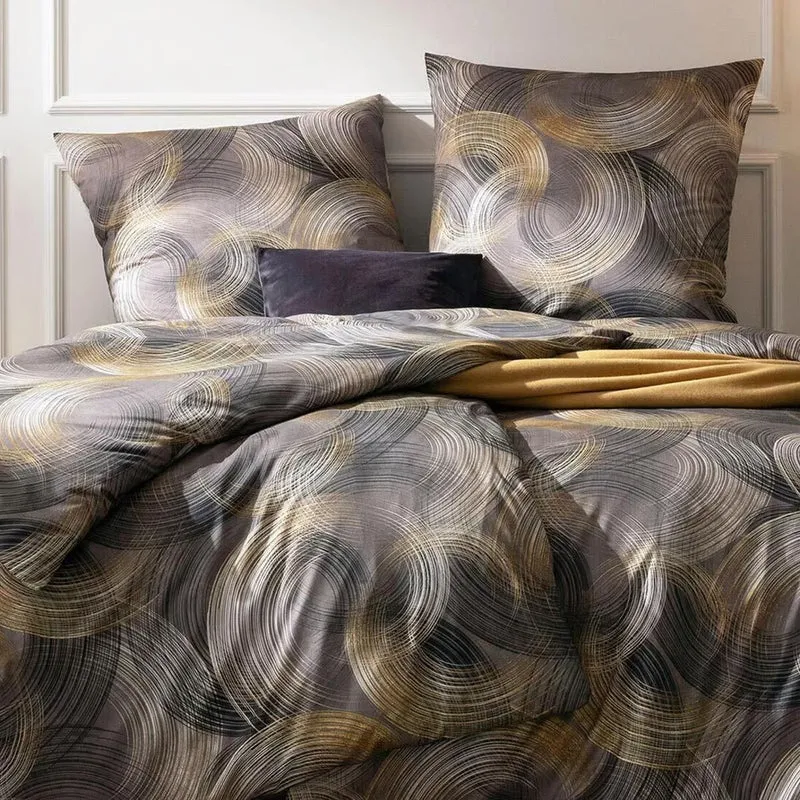Bettwäsche Interlock Jersey Toni Anthrazit mit Kreismuster 155 x 220 cm