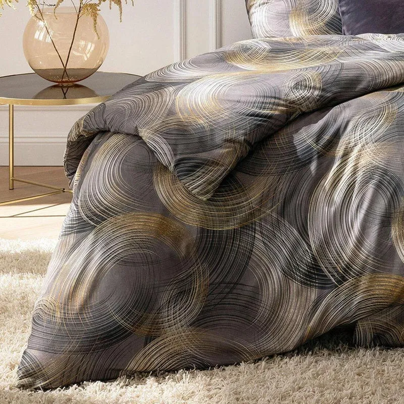Bettwäsche Interlock Jersey Toni Anthrazit mit Kreismuster 155 x 220 cm