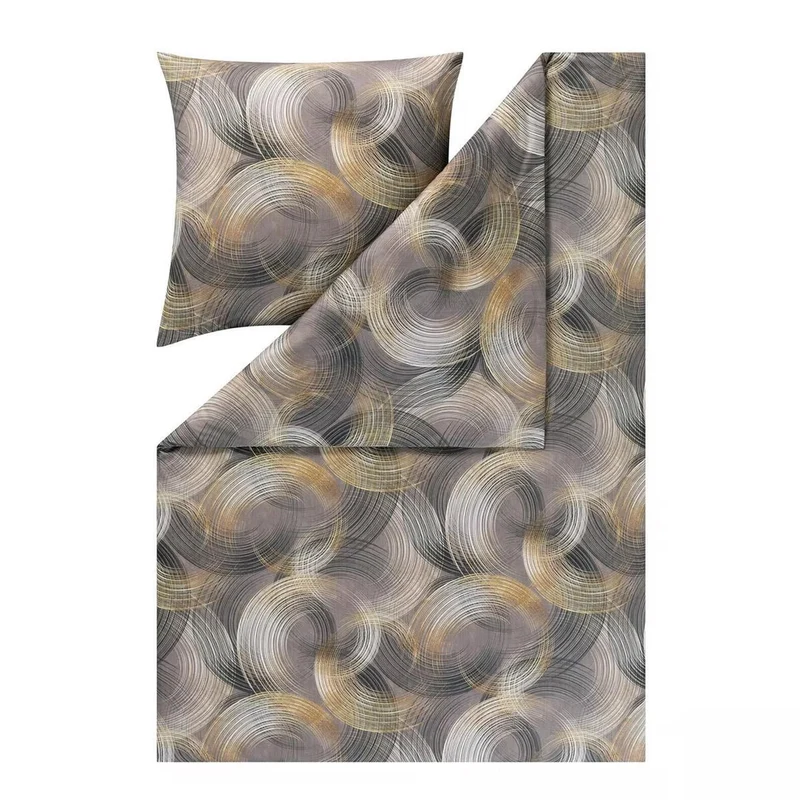 Bettwäsche Interlock Jersey Toni Anthrazit mit Kreismuster 155 x 220 cm