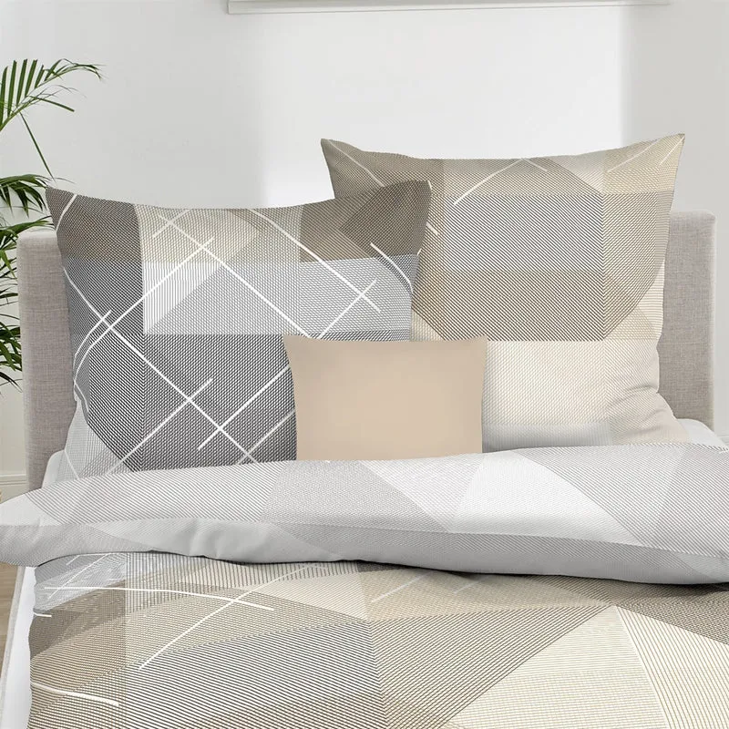 Bettwäsche Mako Satin Linear Natur mit geometrischem Muster 135 x 200 cm, 155 x 220 cm