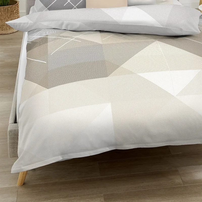 Bettwäsche Mako Satin Linear Natur mit geometrischem Muster 135 x 200 cm, 155 x 220 cm