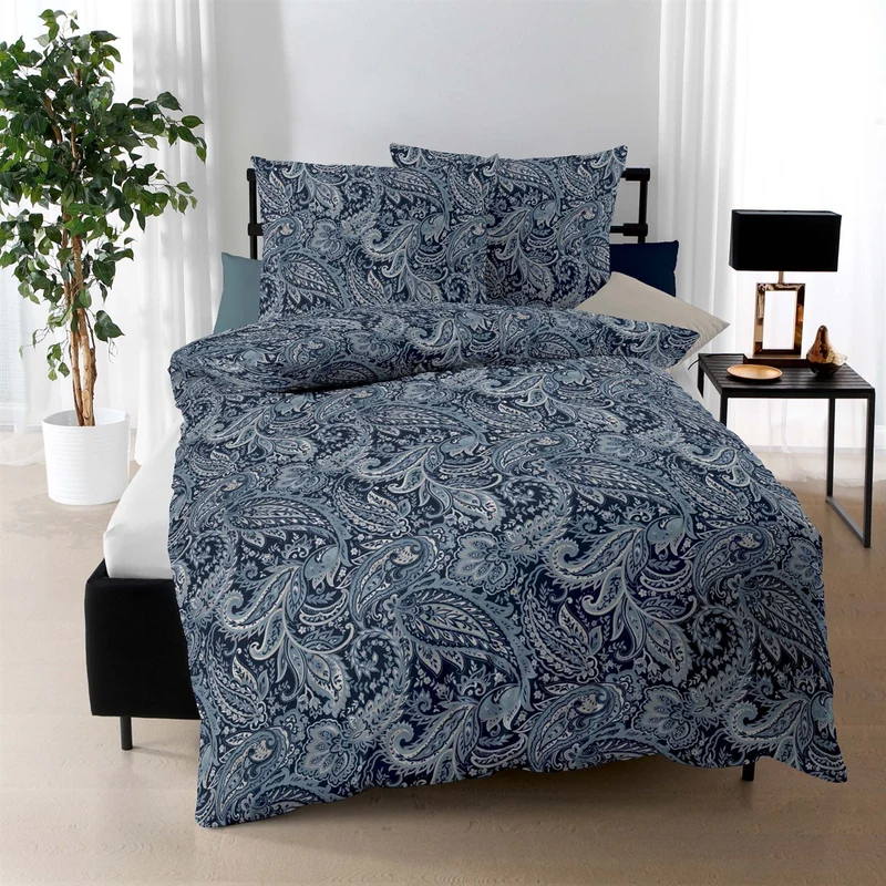 Bettwäsche Interlock Jersey Glory Blau mit Paisleymuster 135 x 200 cm
