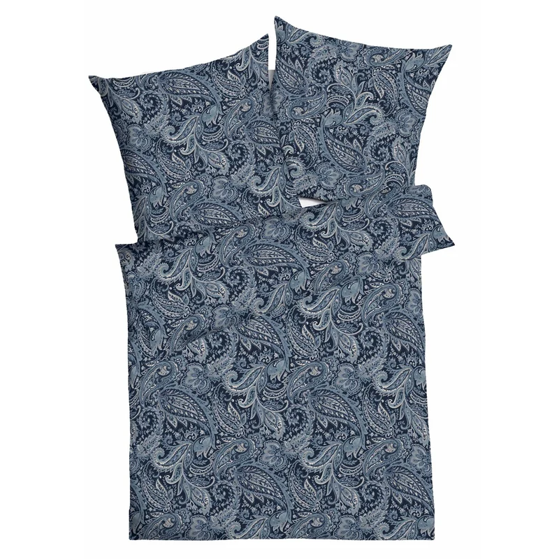 Bettwäsche Interlock Jersey Glory Blau mit Paisleymuster 135 x 200 cm