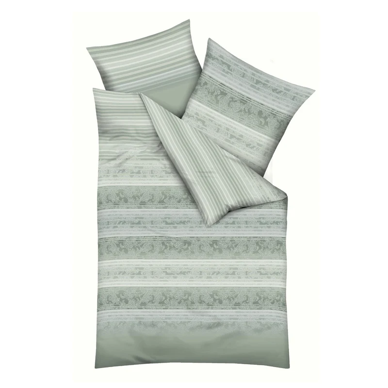 Bettwäsche Mako Satin Palace Khaki mit Streifenmuster 135 x 200 cm