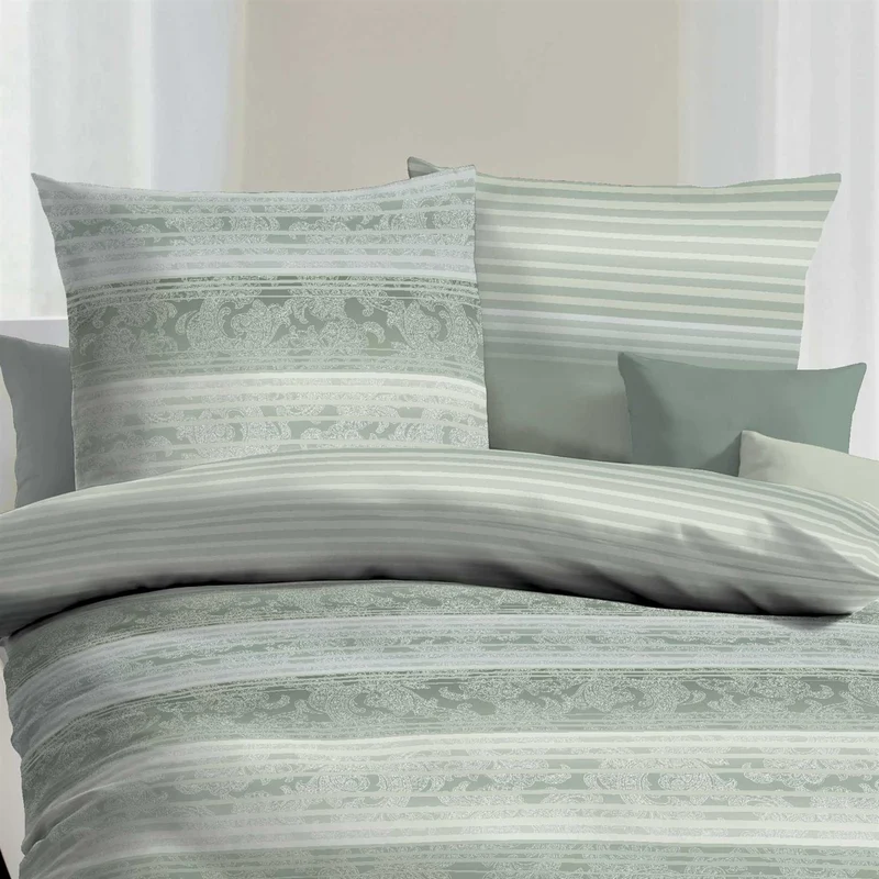 Bettwäsche Mako Satin Palace Khaki mit Streifenmuster 135 x 200 cm
