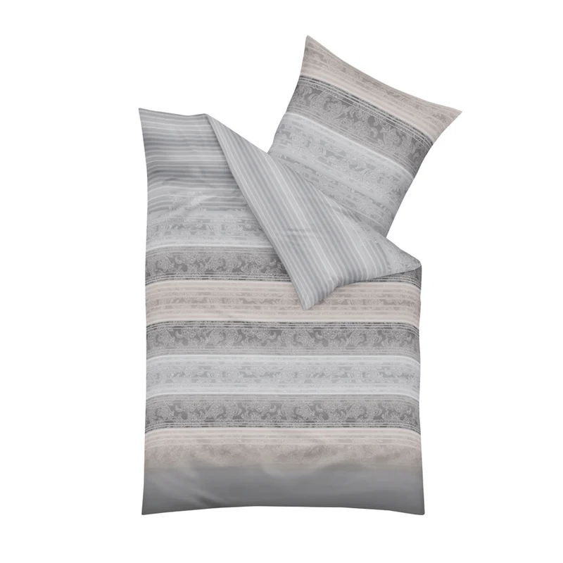 Bettwäsche Mako Satin Palace Silber mit Streifenmuster 135 x 200 cm