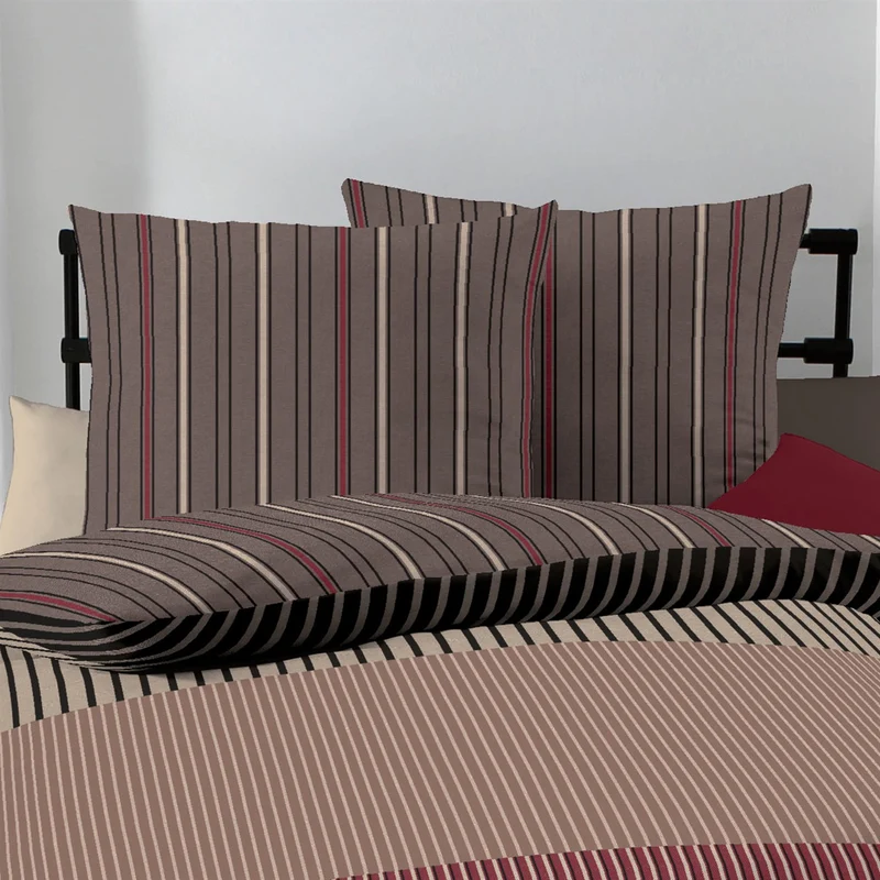 Bettwäsche Mako Satin Skyline Braun mit Streifenmuster 135 x 200 cm