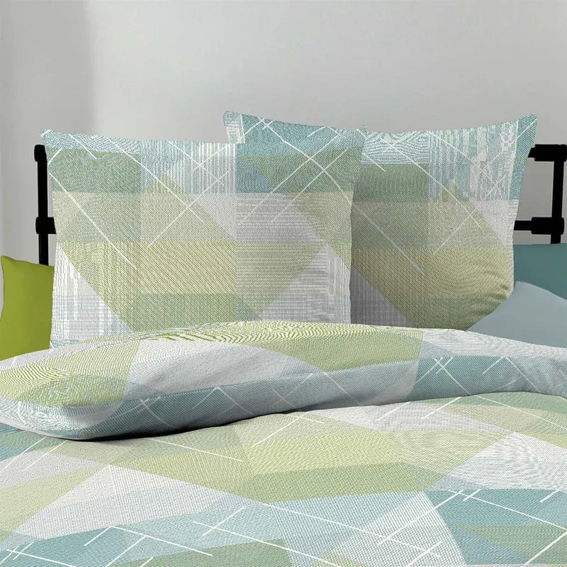 Bettwäsche Seersucker Linear Allover Grün mit geometrischem Muster 135 x 200 cm