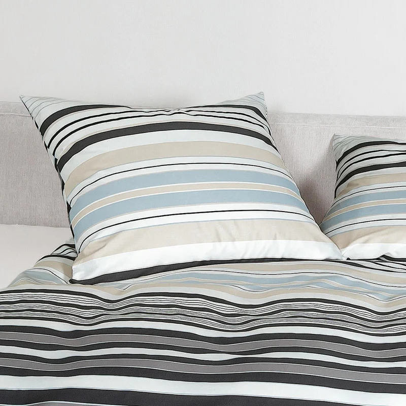 Bettwäsche Mako Satin Palermo Grau mit Streifenmuster 135 x 200 cm