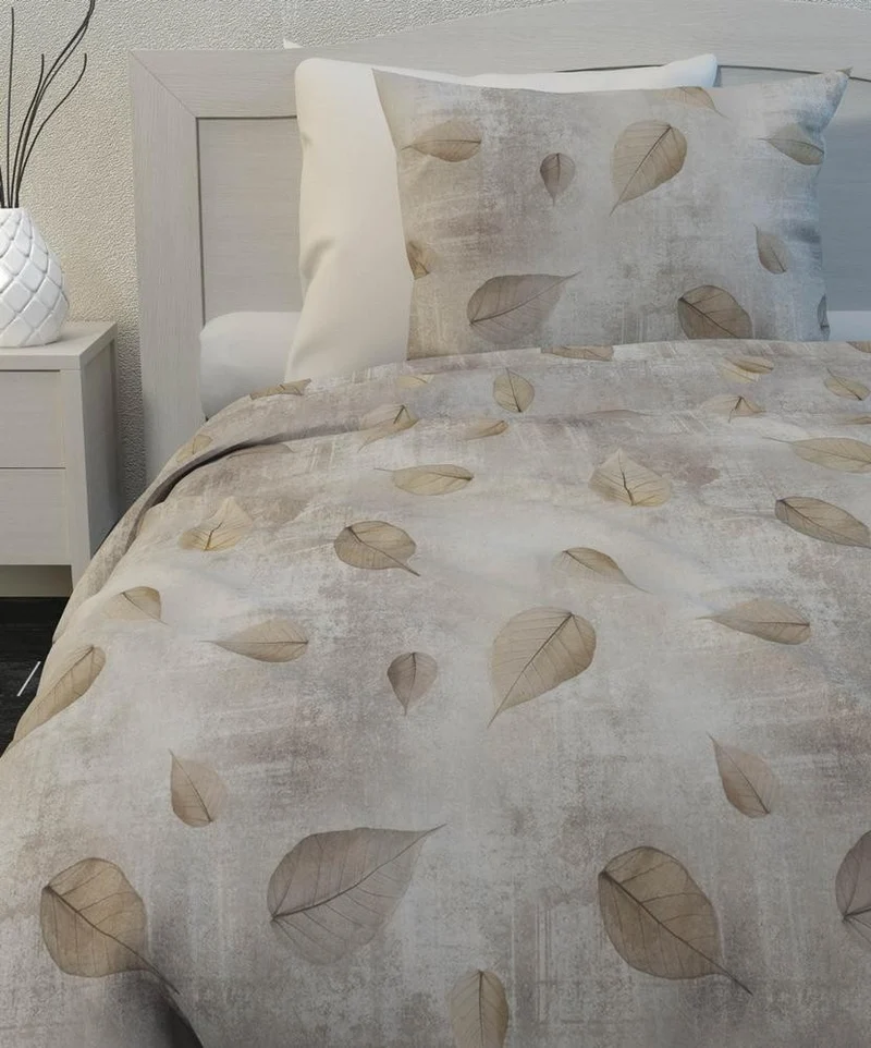 HnL Flanell Bettwäsche Blätter Noor Nature Beige 135x200 cm + 80x80 cm