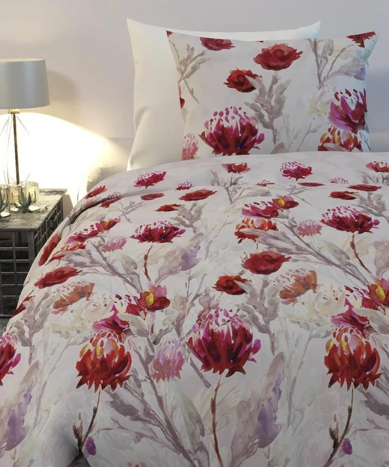 HnL Flanell Wende-Bettwäsche Blumen Nevada Rosa 135x200 cm + 80x80 cm