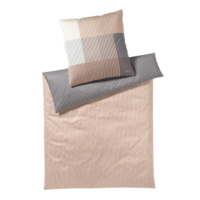 Bettwäsche Mako Satin Divided Natur mit Streifenmuster 135 x 200 cm