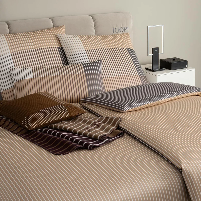 Bettwäsche Mako Satin Divided Natur mit Streifenmuster 135 x 200 cm