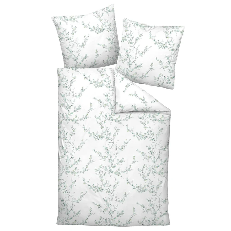 Bettwäsche Mako Satin Milano Weiß mit Blumenmuster 135 x 200 cm