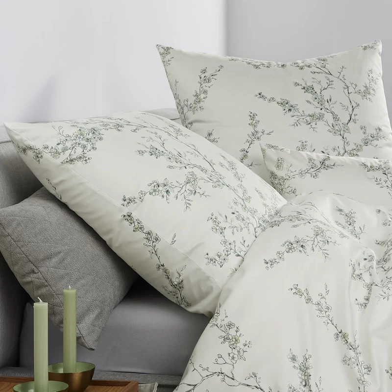 Bettwäsche Mako Satin Milano Weiß mit Blumenmuster 135 x 200 cm