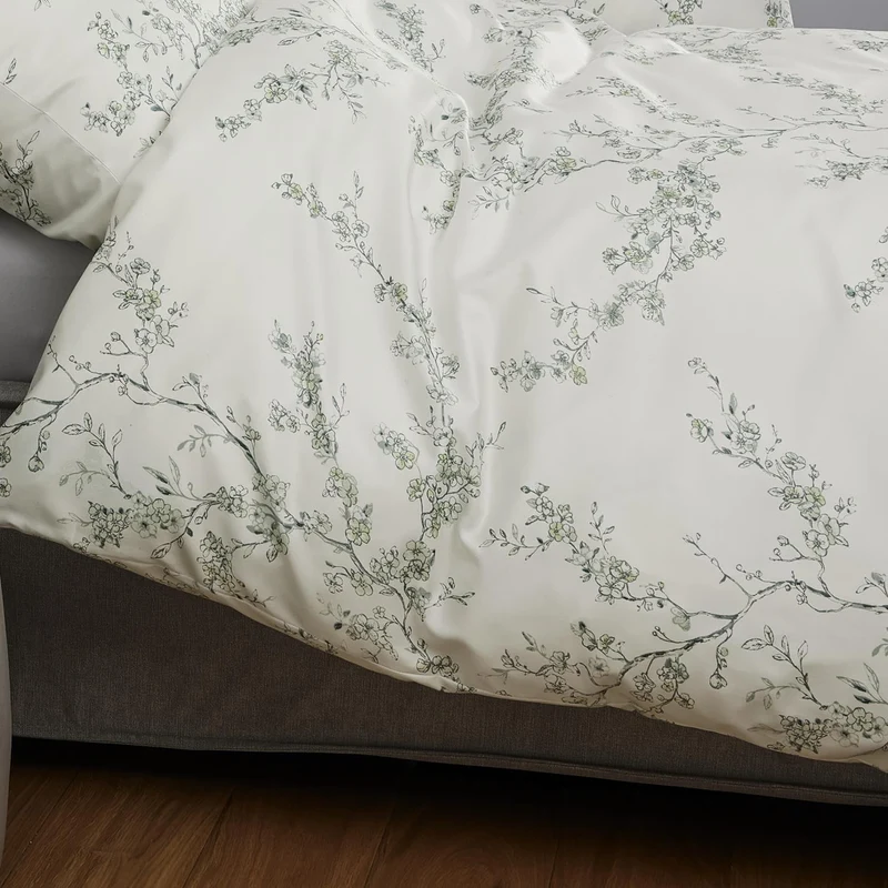 Bettwäsche Mako Satin Milano Weiß mit Blumenmuster 135 x 200 cm