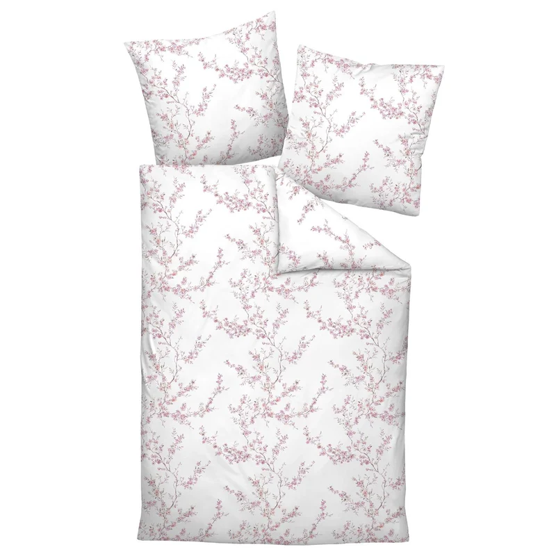 Bettwäsche Mako Satin Milano Weiß mit Blumenmuster 135 x 200 cm