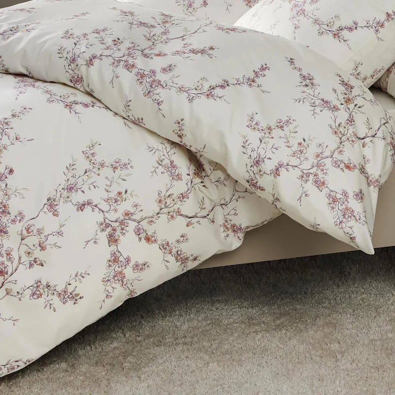 Bettwäsche Mako Satin Milano Weiß mit Blumenmuster 135 x 200 cm