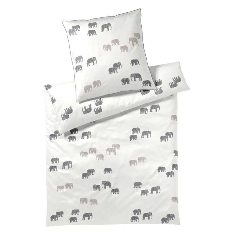 Bettwäsche Mako Satin Bambus Natur mit Elefantenmotiven 135 x 200 cm