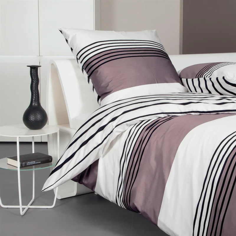 Bettwäsche Mako Satin J.D Taupe mit Streifenmuster 135 x 200 cm