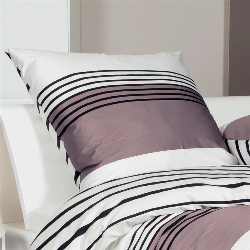 Bettwäsche Mako Satin J.D Taupe mit Streifenmuster 135 x 200 cm