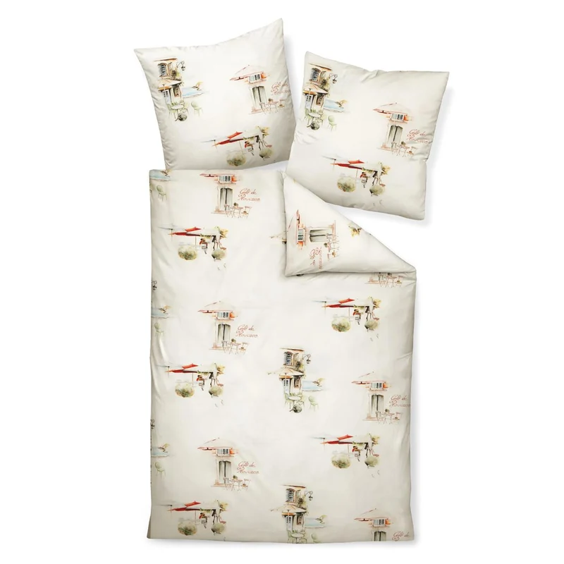 Bettwäsche Mako Satin modern Natur mit Stadtmotiv 135 x 200 cm