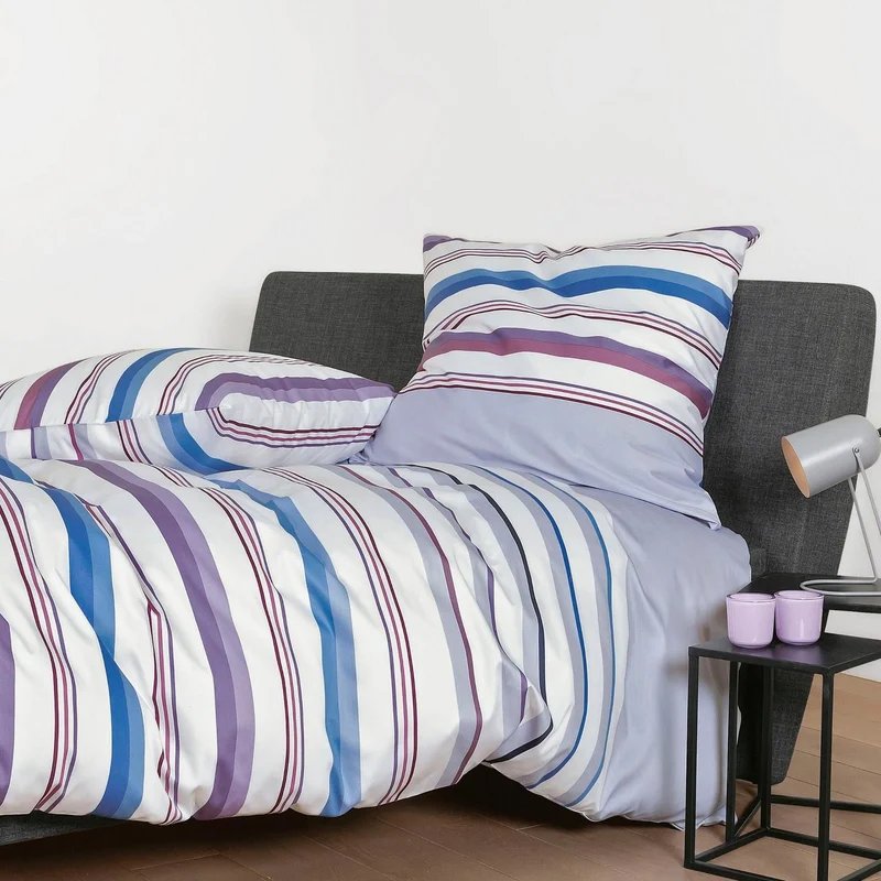 Bettwäsche Mako Satin J.D Mehrfarbig mit Streifenmuster 135 x 200 cm