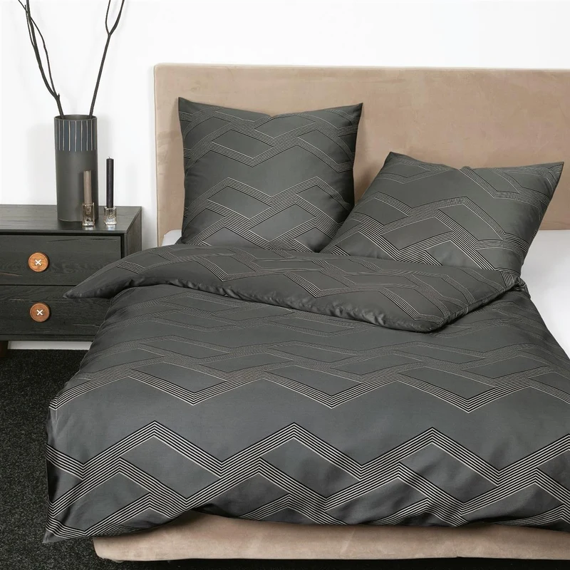 Bettwäsche Mako Satin J.D Grau mit Zickzackmuster 135 x 200 cm