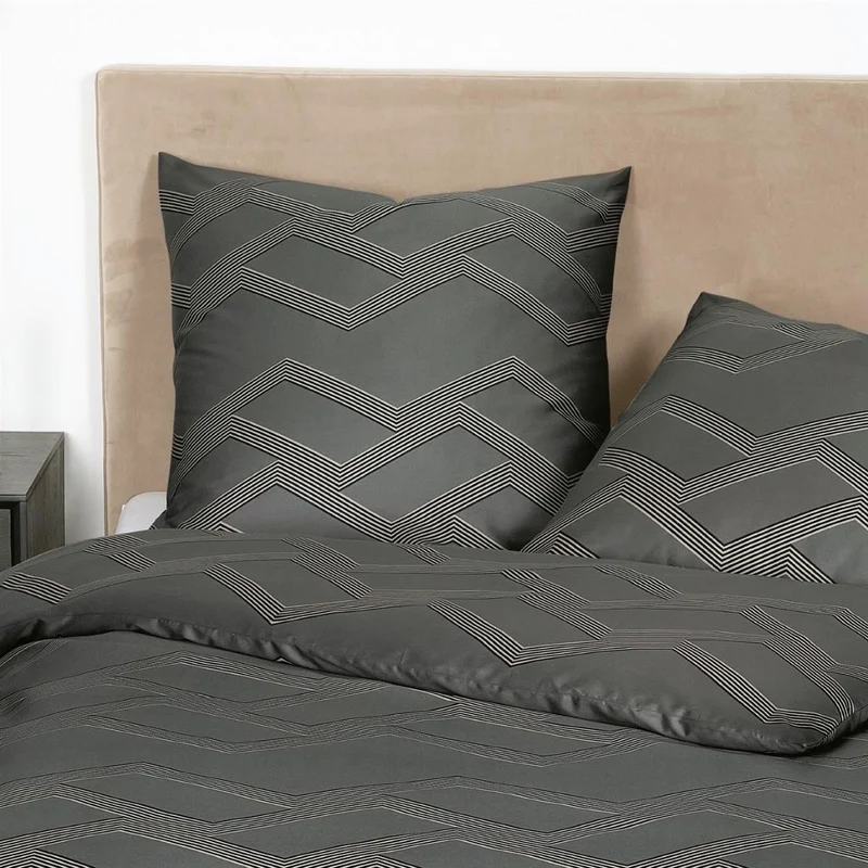 Bettwäsche Mako Satin J.D Grau mit Zickzackmuster 135 x 200 cm