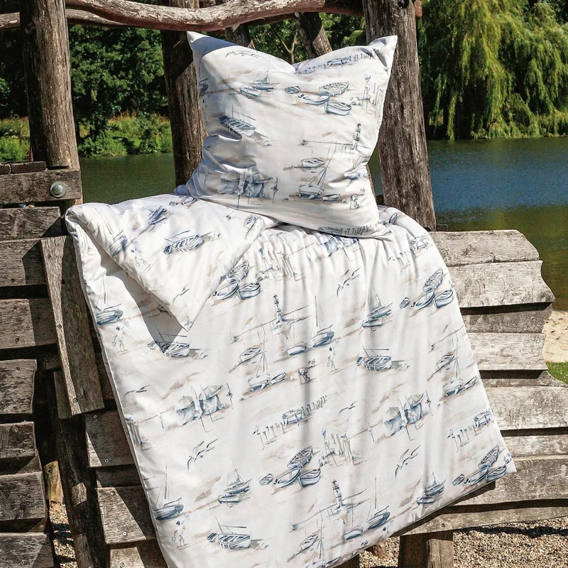 Bettwäsche Mako Satin Moments Weiß mit maritimem Muster 135 x 200 cm