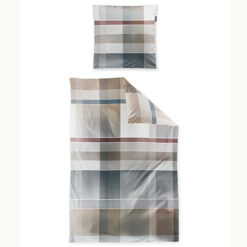Bettwäsche Mako Satin Wave Natur mit Karomuster 135 x 200 cm