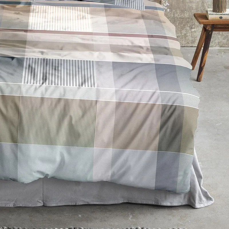 Bettwäsche Mako Satin Wave Natur mit Karomuster 135 x 200 cm