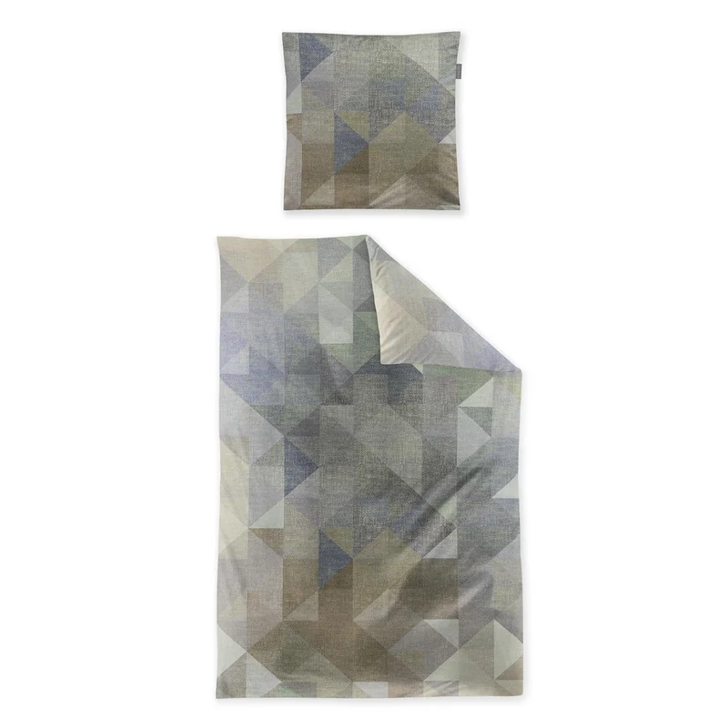 Bettwäsche Mako Satin Wave Natur mit geometrischem Muster 135 x 200 cm