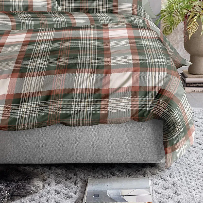 Bettwäsche Mako Satin Wave Grau mit Karomuster 135 x 200 cm