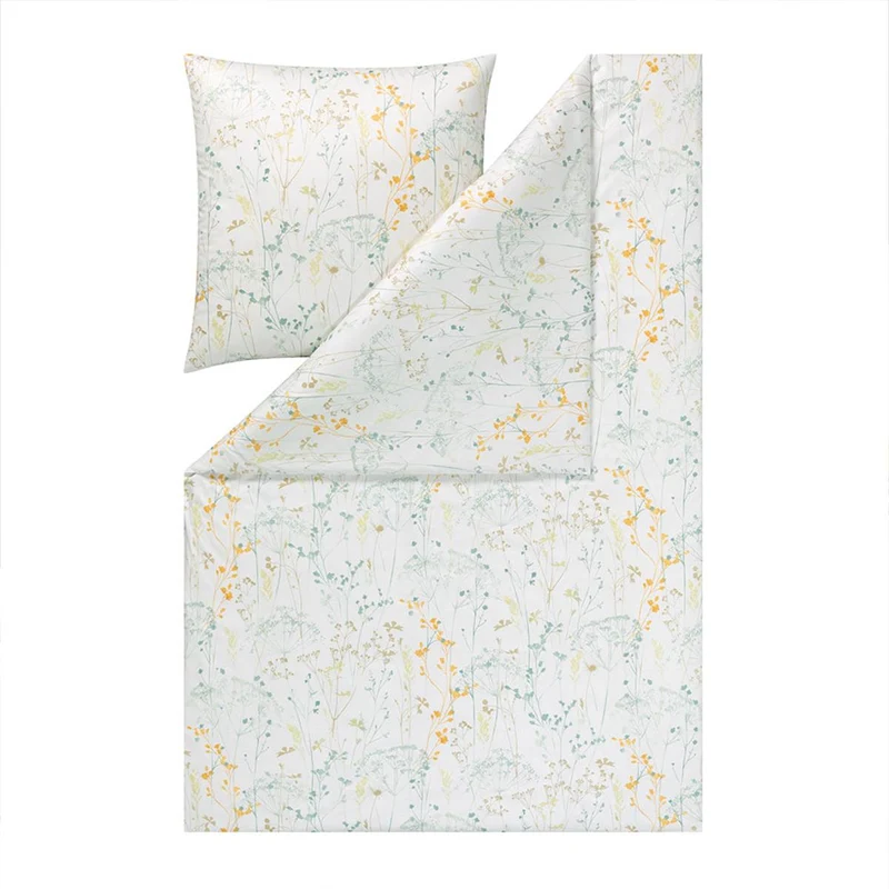 Bettwäsche Interlock Jersey Nadine Grün mit floralem Muster 135 x 200 cm