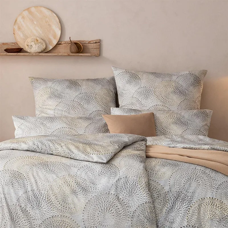Bettwäsche Mako Satin Orion Grau mit Kreismuster 135 x 200 cm, 155 x 220 cm