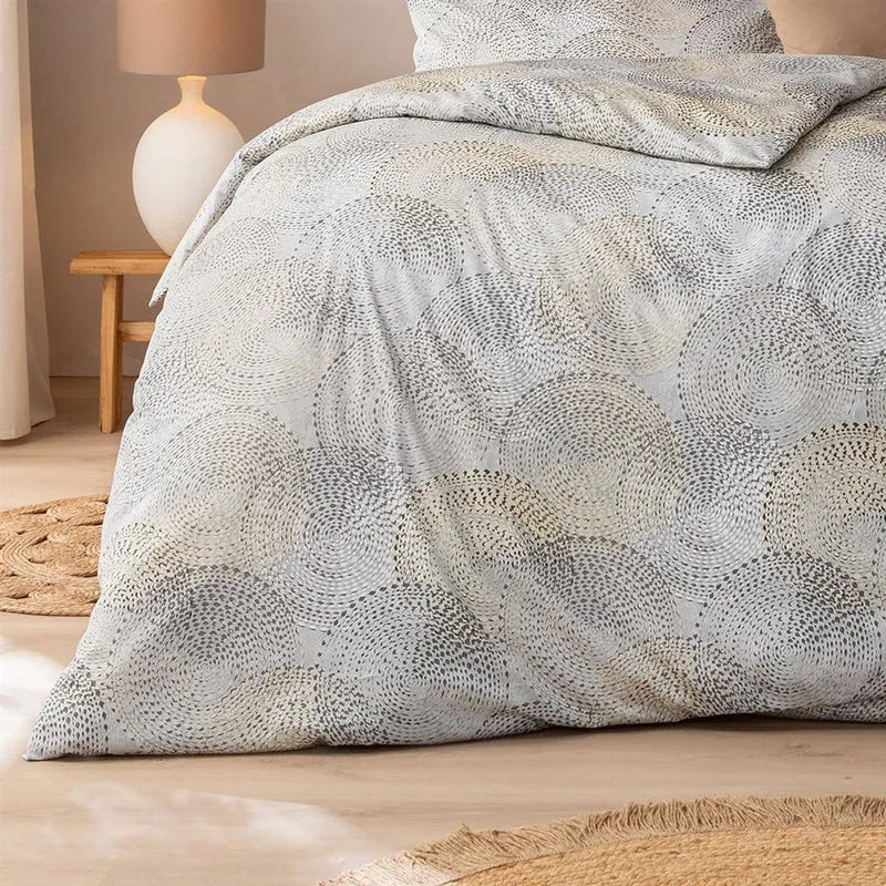 Bettwäsche Mako Satin Orion Grau mit Kreismuster 135 x 200 cm, 155 x 220 cm