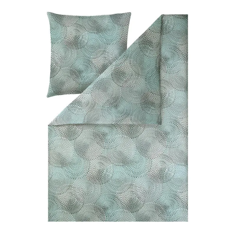 Bettwäsche Mako Satin Orion Blau mit Kreismuster 135 x 200 cm, 155 x 220 cm
